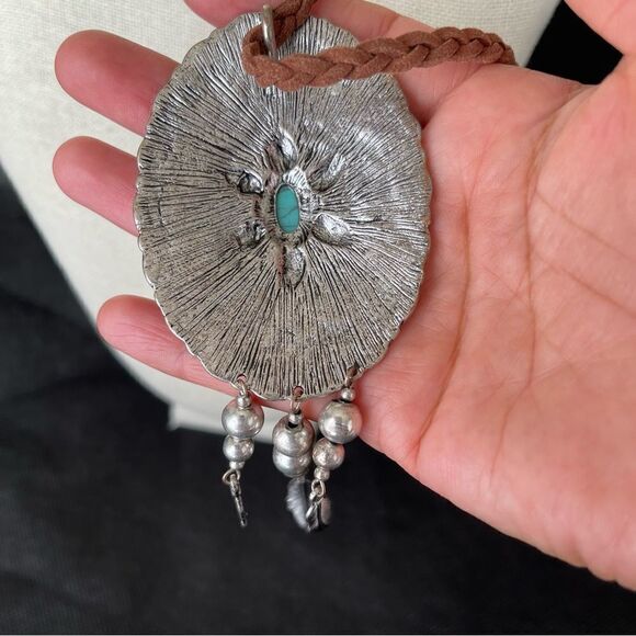 American Western Braided Cord Long Necklace Turquoise - Picture 6 of 9